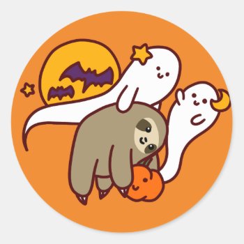Halloween Sloth Classic Round Sticker by saradaboru at Zazzle