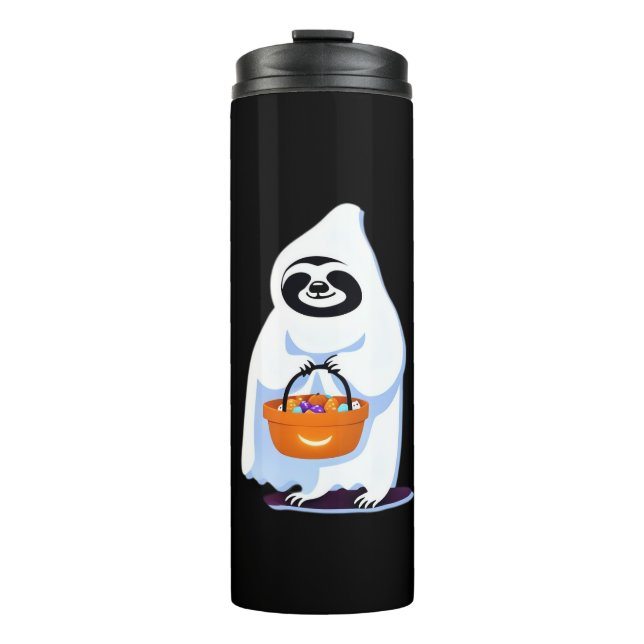 Halloween sloth dressed as ghost going trick or tr thermal tumbler (Front)