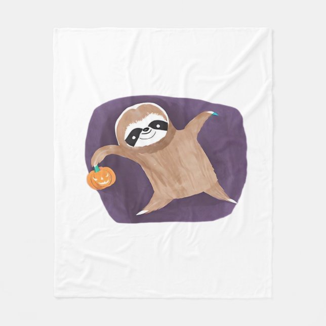 Halloween sloth, pumpkin, bat, spider, spider web  fleece blanket (Front)