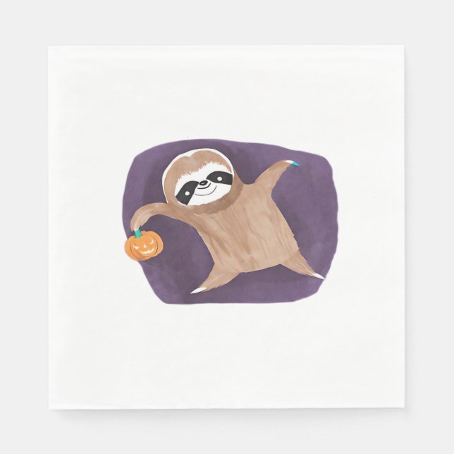 Halloween sloth, pumpkin, bat, spider, spider web  napkins (Front)