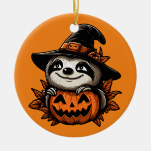 Halloween Sloth Pumpkin Festivity Ceramic Ornament