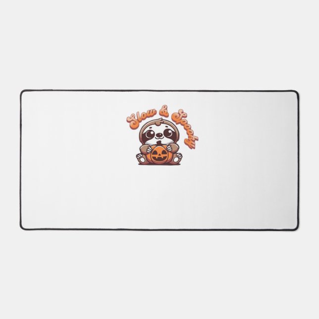 Halloween Sloth Slow and Spooky Cute Sloth Pumpkin Desk Mat (Front)