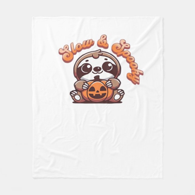 Halloween Sloth Slow and Spooky Cute Sloth Pumpkin Fleece Blanket (Front)
