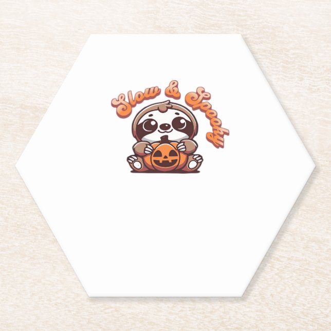 Halloween Sloth Slow and Spooky Cute Sloth Pumpkin Paper Coaster (Front)