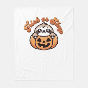 Halloween Sloth Trick or Sleep Cute Sloth Pumpkin  Fleece Blanket