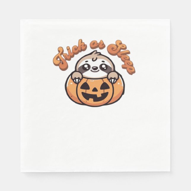 Halloween Sloth Trick or Sleep Cute Sloth Pumpkin  Napkins (Front)