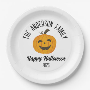 Halloween Smiling Pumpkin Face Personalized Name Paper Plates