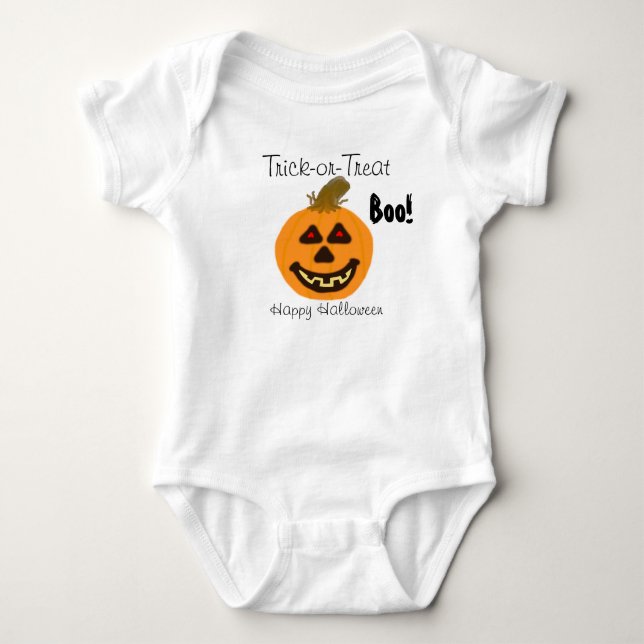 Halloween Smiling Pumpkin Trick-or-Treat Boo Baby Bodysuit (Front)