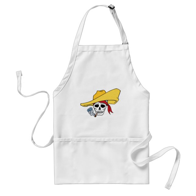 Halloween Smoking Skull with Bandana Cartoon Adult Apron (Front)