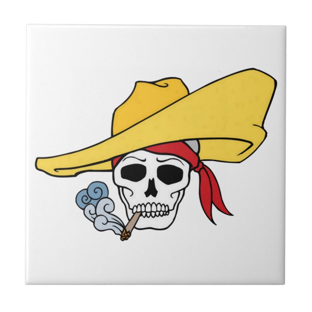 Halloween Smoking Skull with Bandana Cartoon Ceramic Tile (Front)