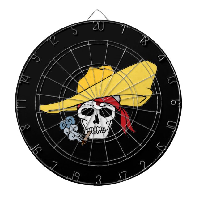 Halloween Smoking Skull with Bandana Cartoon Dartboard (Front)