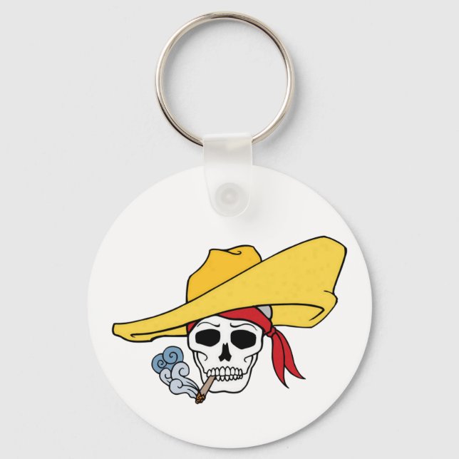 Halloween Smoking Skull with Bandana Cartoon Keychain (Front)