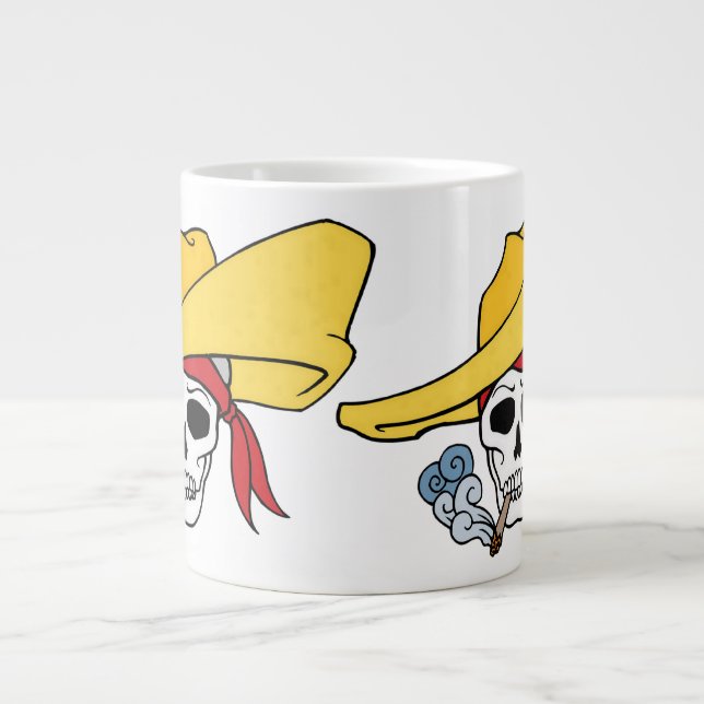 Halloween Smoking Skull with Bandana Cartoon Large Coffee Mug (Front)