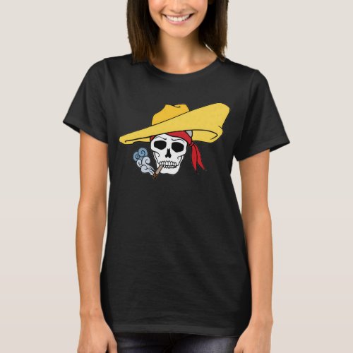 Halloween Smoking Skull with Bandana Cartoon T_Shirt