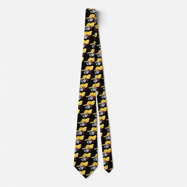Halloween Smoking Skull with Bandana Cartoon Tie (Front)