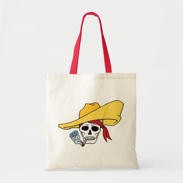 Halloween Smoking Skull with Bandana Cartoon Tote Bag (Front)