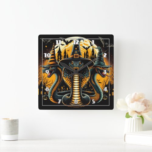 Halloween snakes in a spooky nighttime setting square wall clock