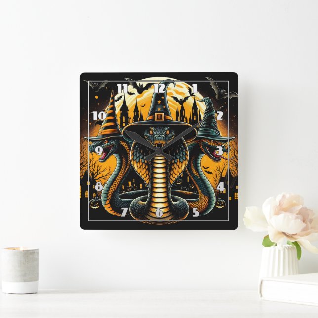 Halloween snakes in a spooky nighttime setting square wall clock (Home)