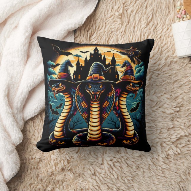 Halloween snakes in spooky attire at twilight throw pillow (Blanket)