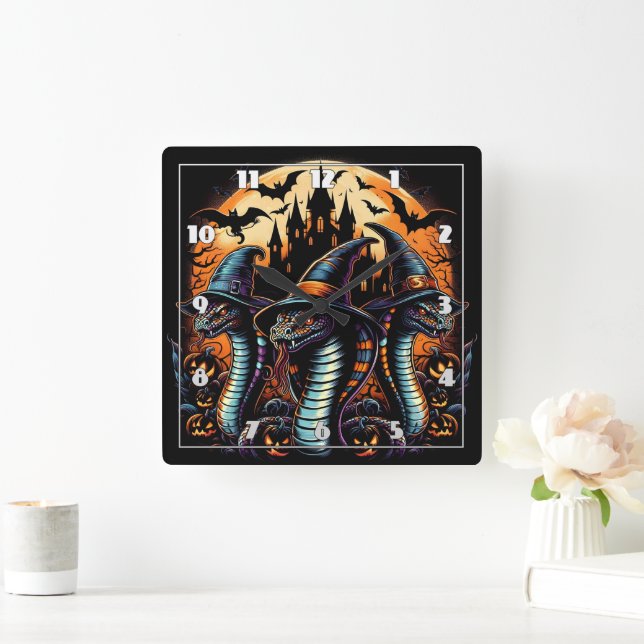 Halloween snakes in spooky setting at dusk square wall clock (Home)