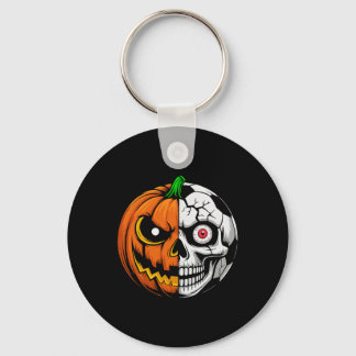 Halloween Soccer Byll Pumpkin Skull Soccer Player Keychain