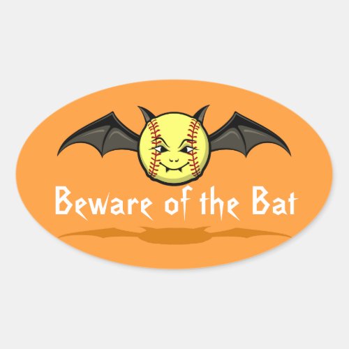 Halloween Softball Vampire Bat Oval Sticker