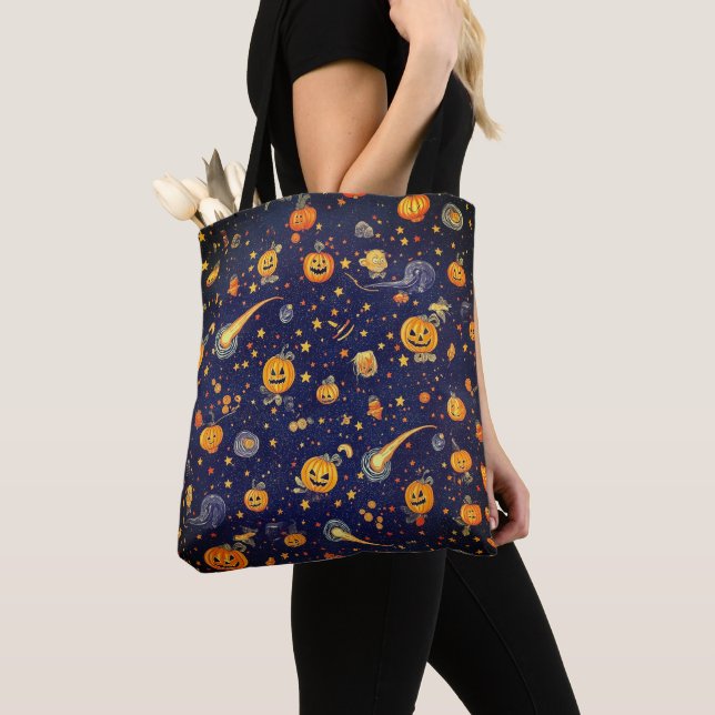 Halloween Space Pumpkin - Cosmic Jack-O'-Lantern Tote Bag (Close Up)