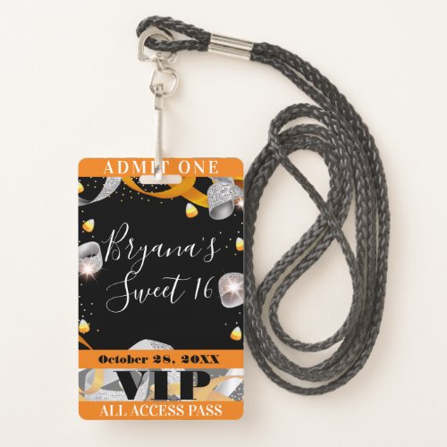 Halloween Sparkle Sweet 16 Party VIP Pass Badge