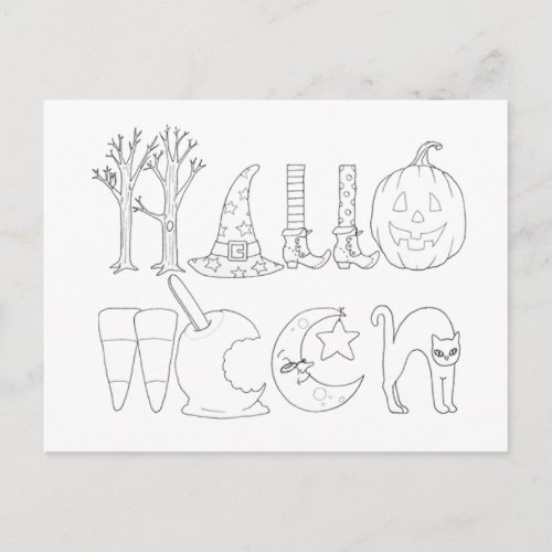 Halloween Spelled in Symbols Coloring Postcard