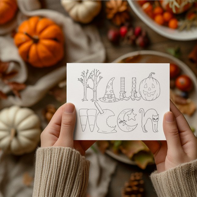 Halloween Spelled in Symbols Coloring Postcard (Creator Uploaded)