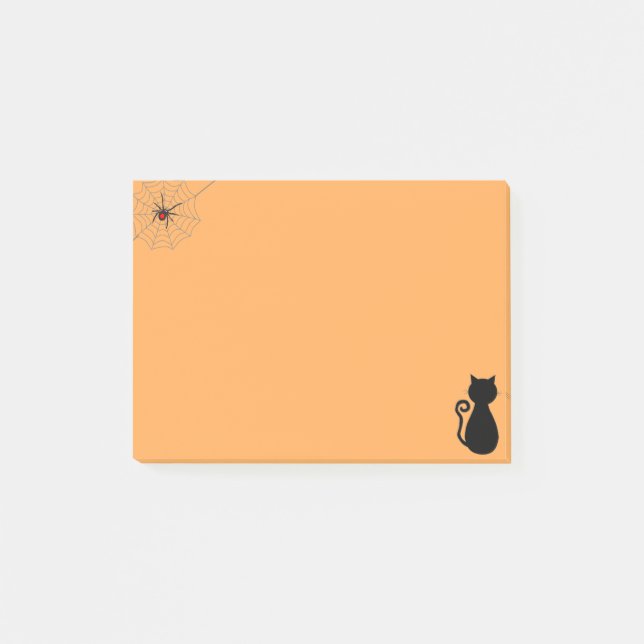 Halloween spider and black cat on orange post-it notes (Front)