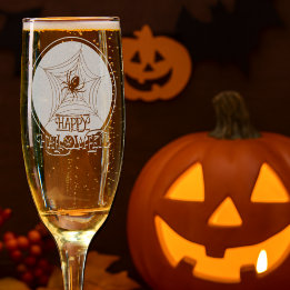 Halloween spider and message champagne flute