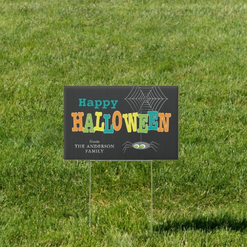 Halloween Spider and Web Colorful Happy Halloween Sign