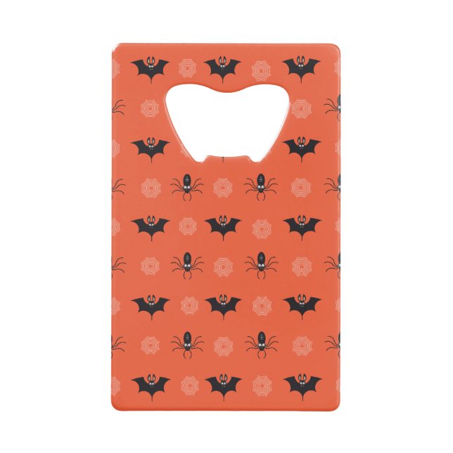 Halloween spider, bat & cobweb pattern credit card bottle opener (Front)