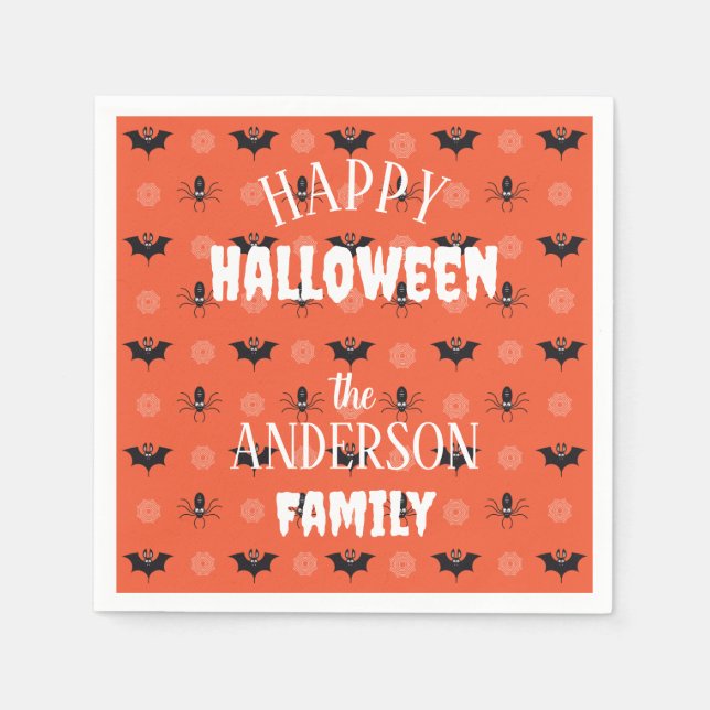 Halloween spider, bat & cobweb pattern napkins (Front)