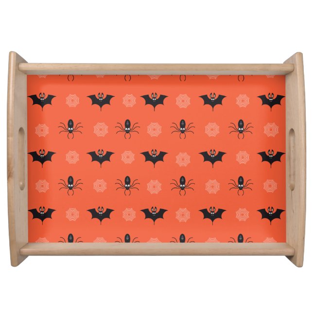 Halloween spider, bat & cobweb pattern serving tray (Front)
