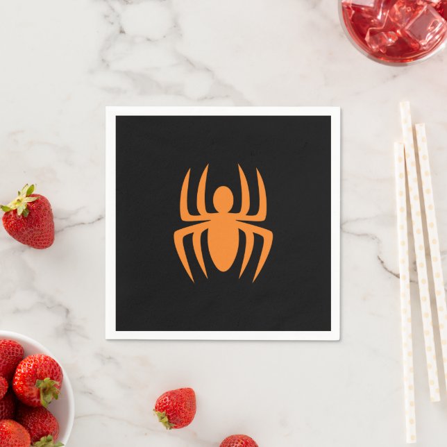 Halloween spider black orange spooky paper napkins (Insitu)