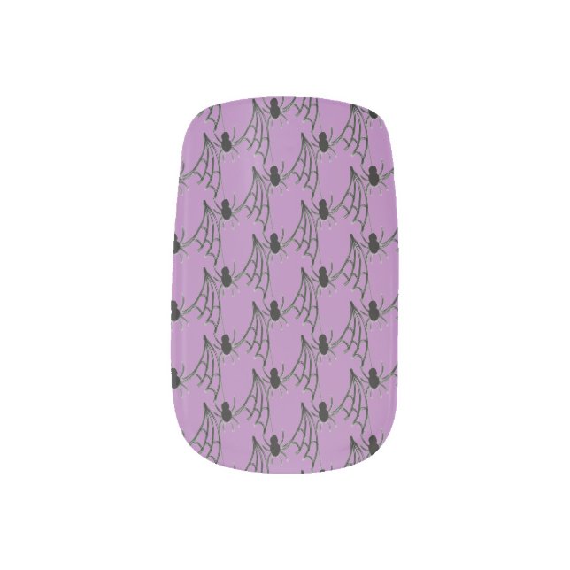 Halloween Spider Doodles Black Purple Pattern Minx Nail Art (Left Thumb)