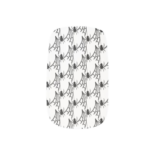 Halloween Spider Doodles Black White Pattern Minx Nail Art (Left Thumb)