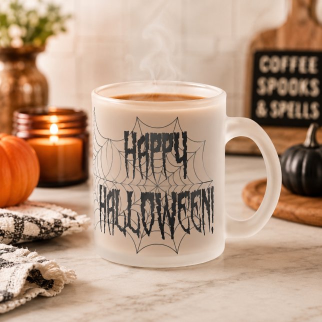 Halloween Spider Fingers and Web Frosted Glass Coffee Mug (Halloween Spider Fingers and Web Frosted Glass Coffee Mug)