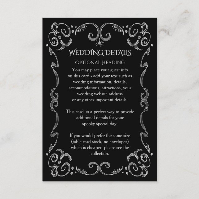 Halloween Spider Gothic Scroll Wedding Details Enclosure Card (Front)