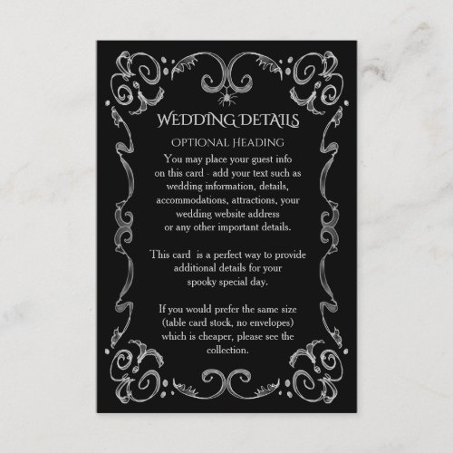 Halloween Spider Gothic Scroll Wedding Details Enclosure Card