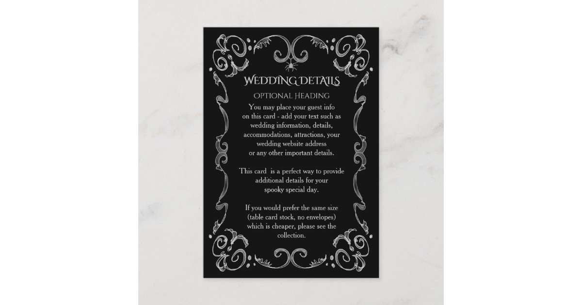Halloween Spider Gothic Scroll Wedding Details Enclosure Card | Zazzle