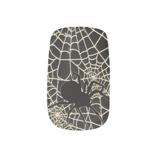 Halloween Spider in a Web Nail Art