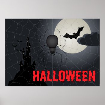 Halloween Spider In Spiderweb Night Scene Poster by J32Teez at Zazzle