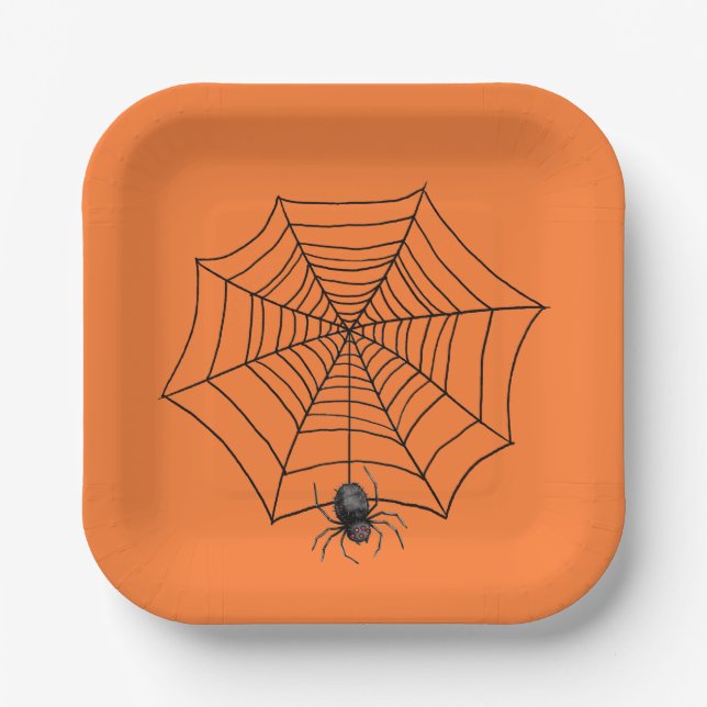Halloween Spider in Web  Paper Plates (Front)