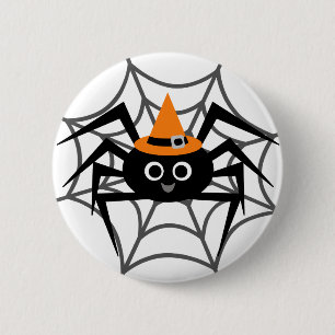 Halloween Spider in Web Tshirts and Gifts Button