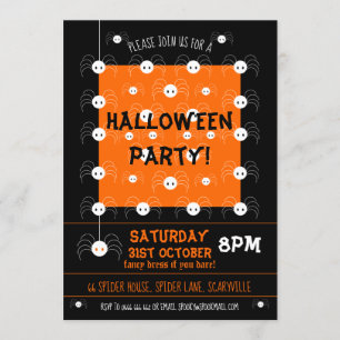 Halloween Spider Invitation Cute Black and Orange