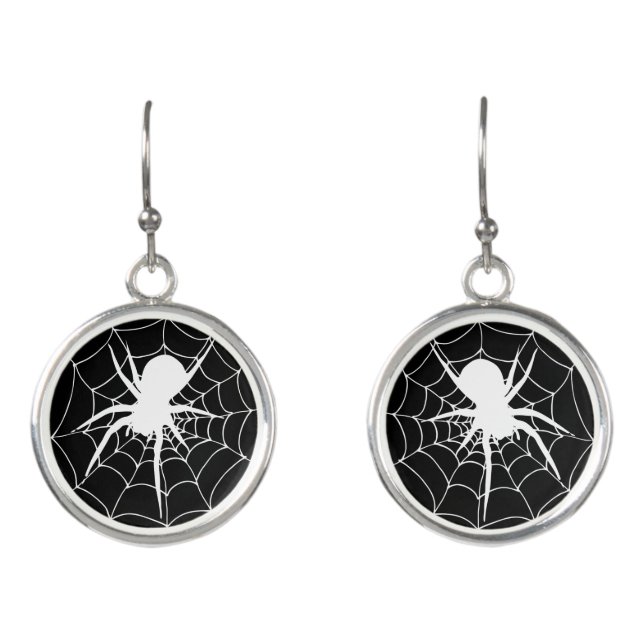 Halloween Spider on Cobweb Goth Earrings (Front)