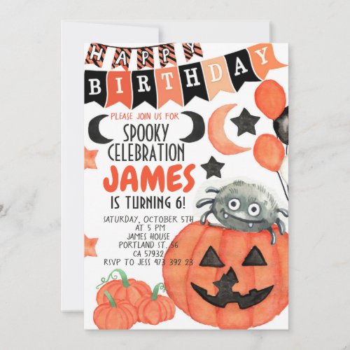 Halloween Spider Pumpkin Birthday Invitation 
